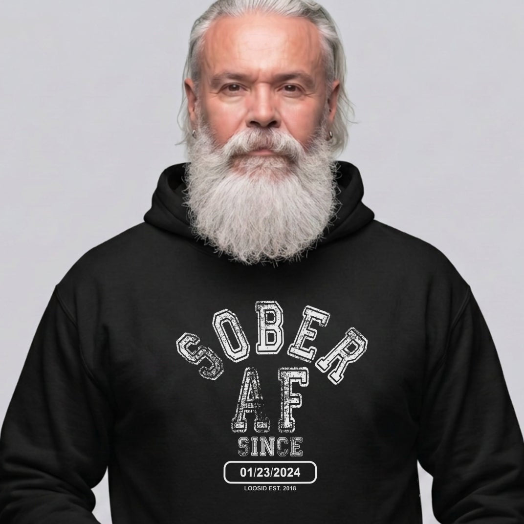 Sober AF Since Recovery Hoodie close-up view (view 2)
