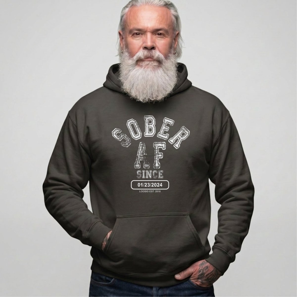 Sober AF Since Recovery Hoodie fit detail (view 39)