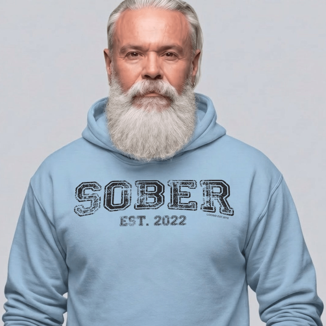 Sober Est. Hoodie w Personalized Sobriety Year Recovery Hoodie lifestyle view (view 15)