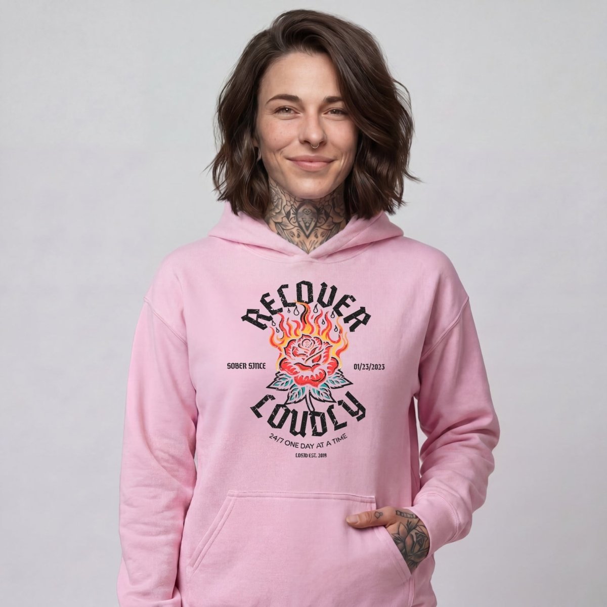 Recover Loudly Women's Custom Sobriety Date Recovery Hoodie graphic detail (view 34)
