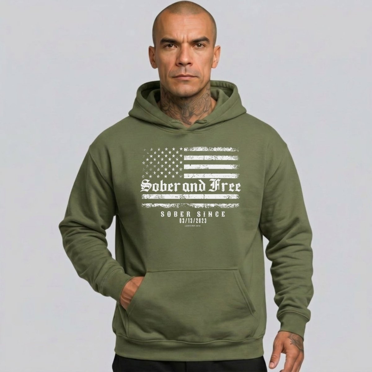 Sober and Free Custom Sobriety Date Recovery Hoodie close-up view (view 22)