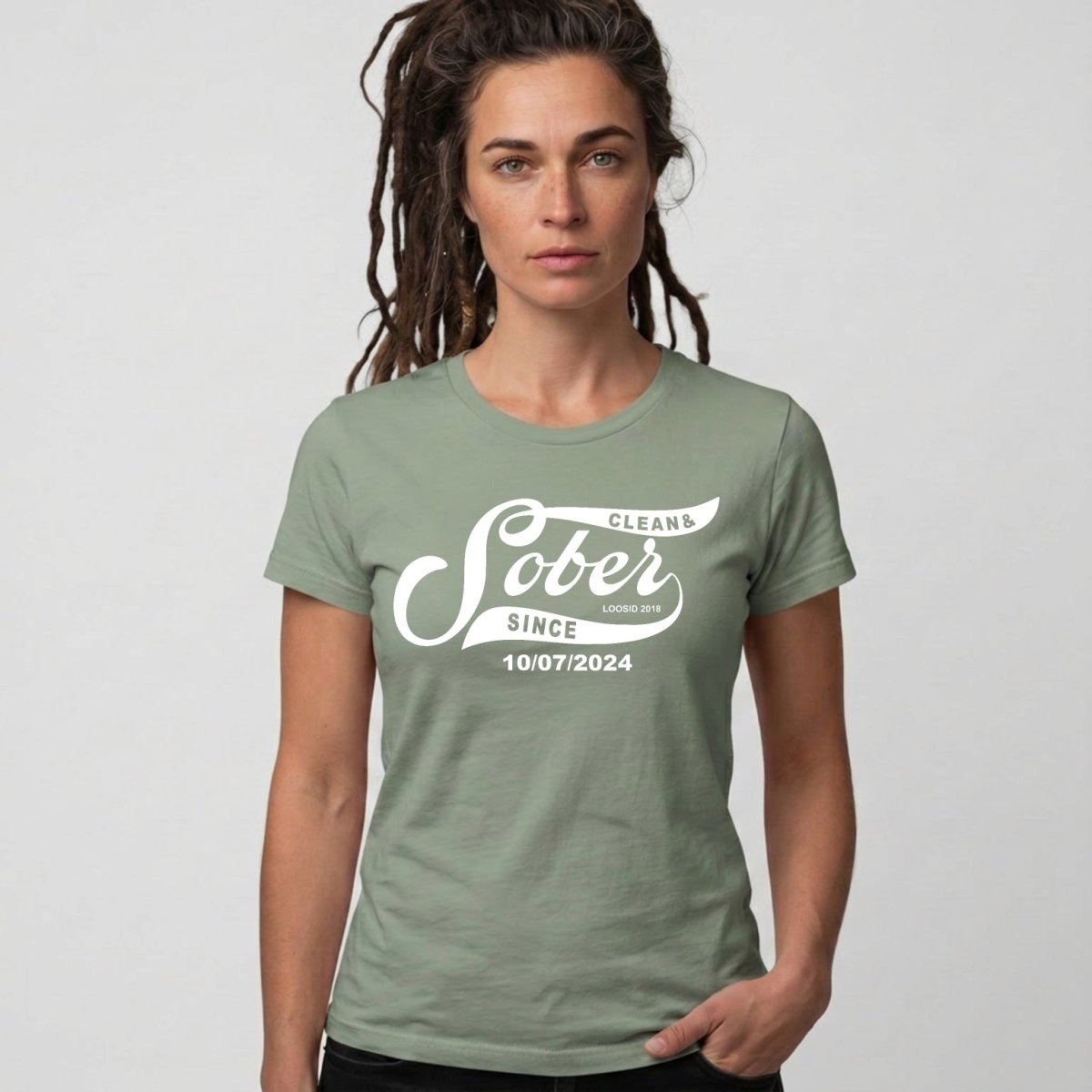 Sober Since Sober T Shirt flat lay styled image (view 33)