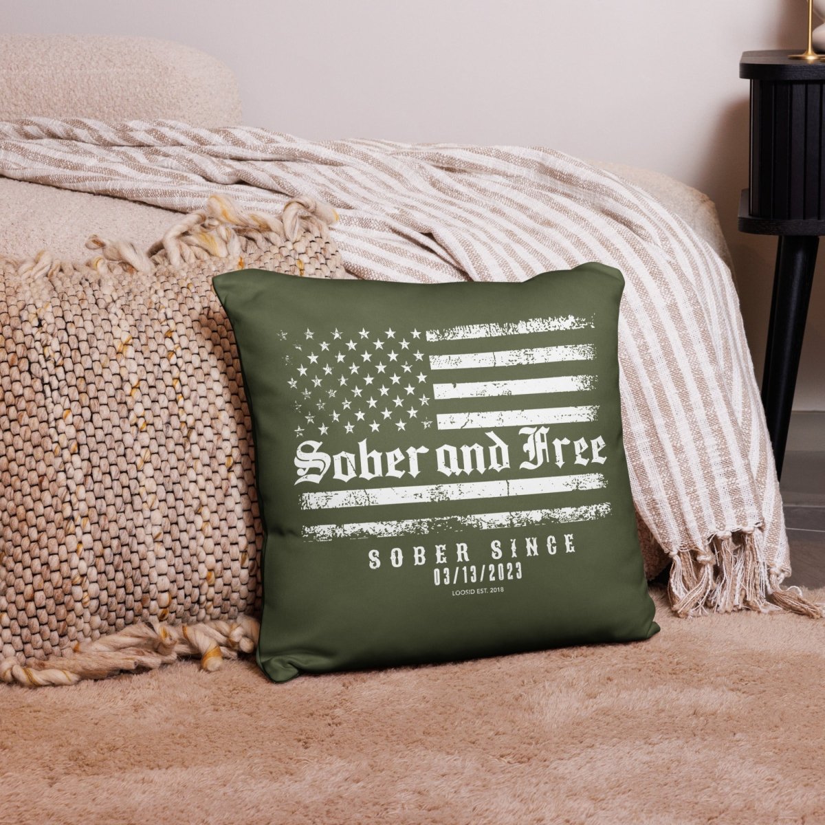 Sober and Free Sober Pillow flat lay styled image (view 3)