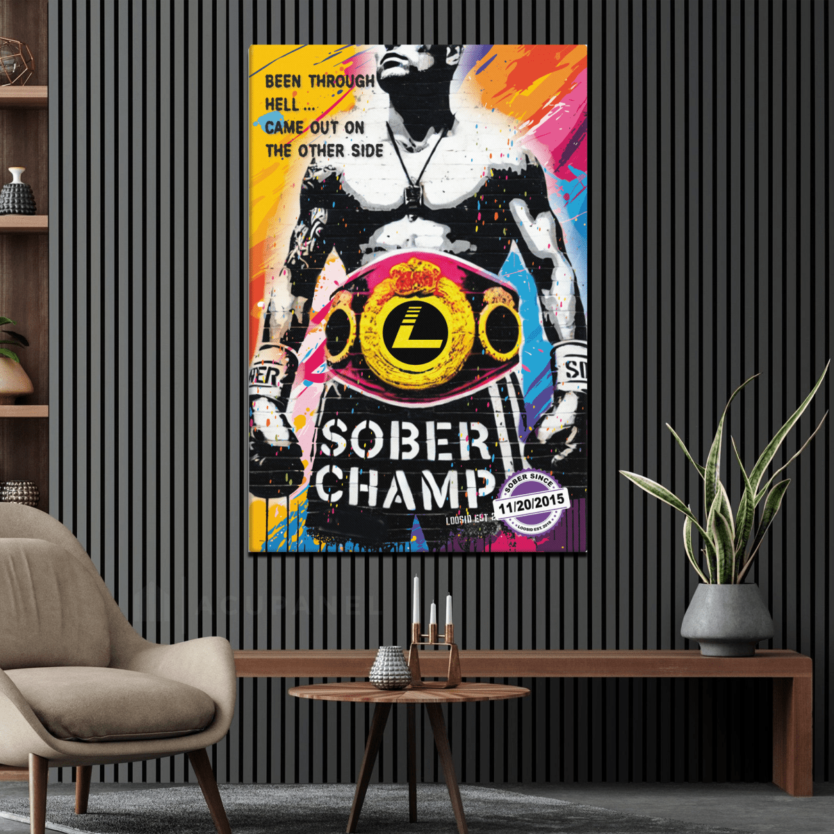 Loosid Sober Champ Man Sobriety Art featuring the design