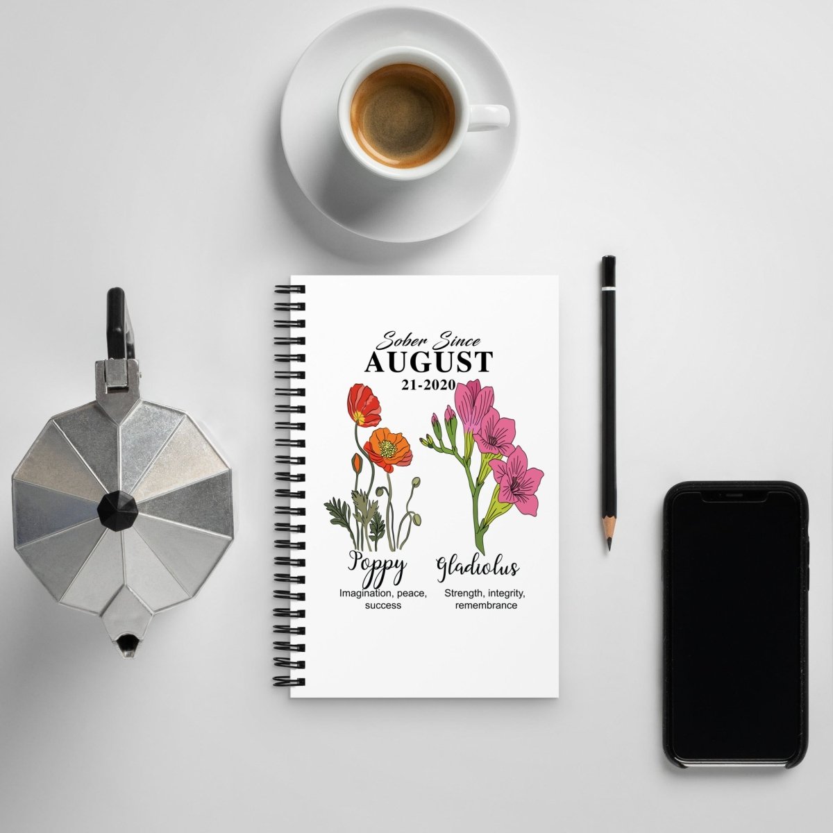 Sober Flower Month Sober Journal flat lay styled image (view 3)