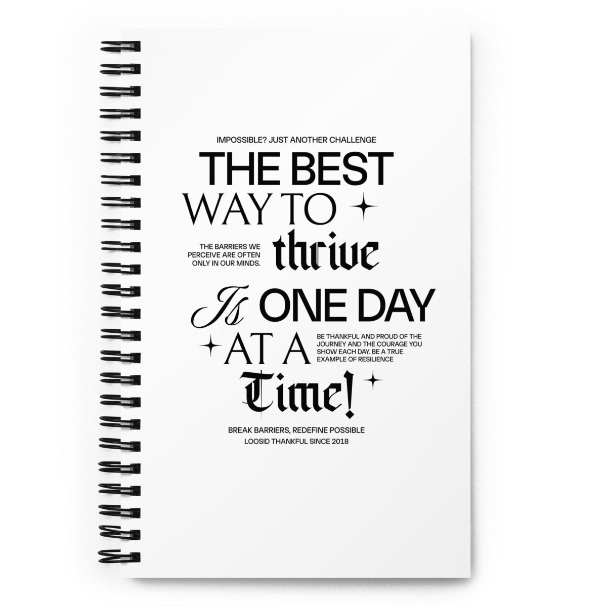 Loosid Be Thankful and Thrive Spiral Sober Journal featuring the design