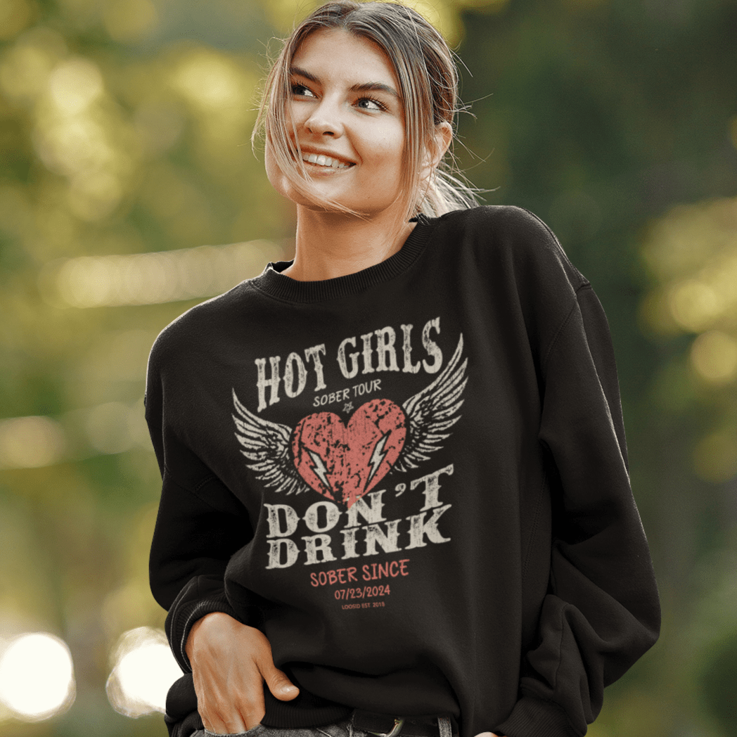 Hot Girls Sobriety Recovery Hoodie close-up view (view 2)