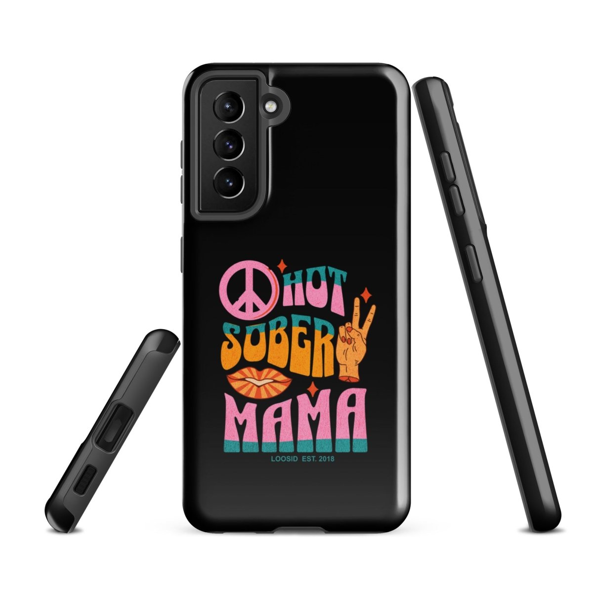 Hot Sober Mama Recovery Phone Case flat lay styled image (view 13)