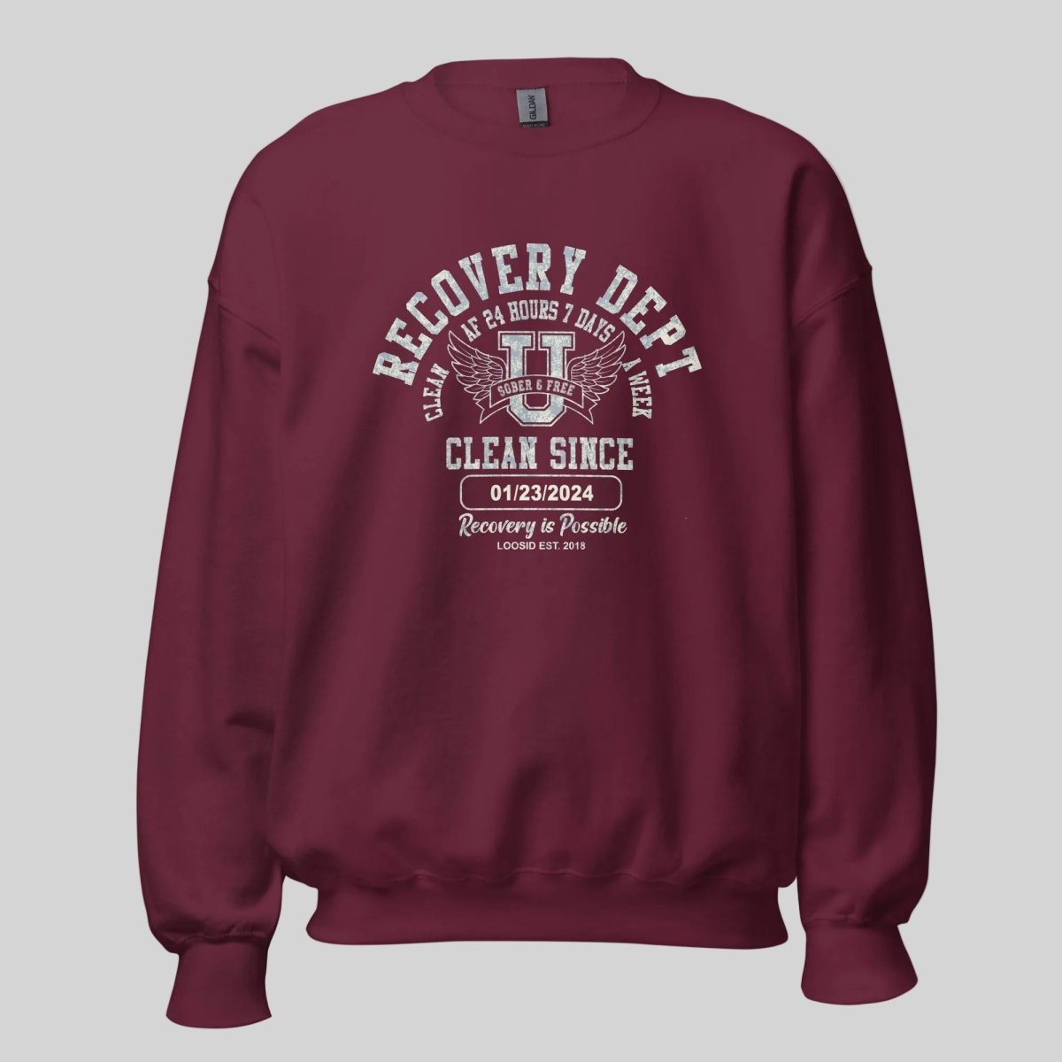 Clean Since Collegiate Recovery Hoodie side view (view 6)