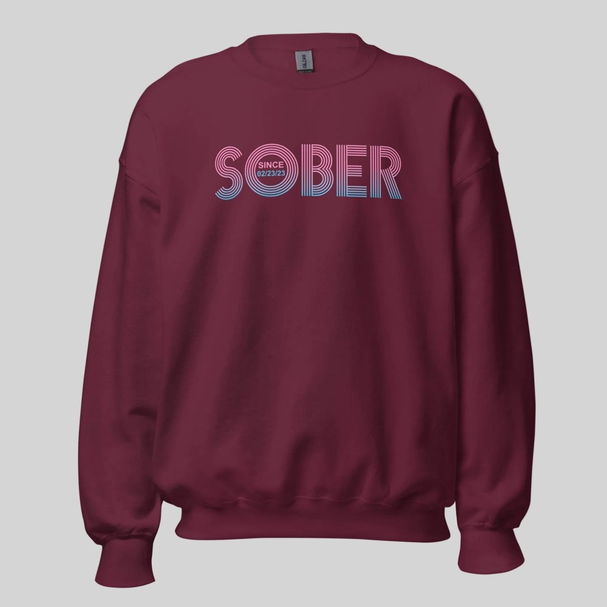 Retro Sobriety Date Sweatshirt Personalized Sober Date Recovery Hoodie back view (view 7)