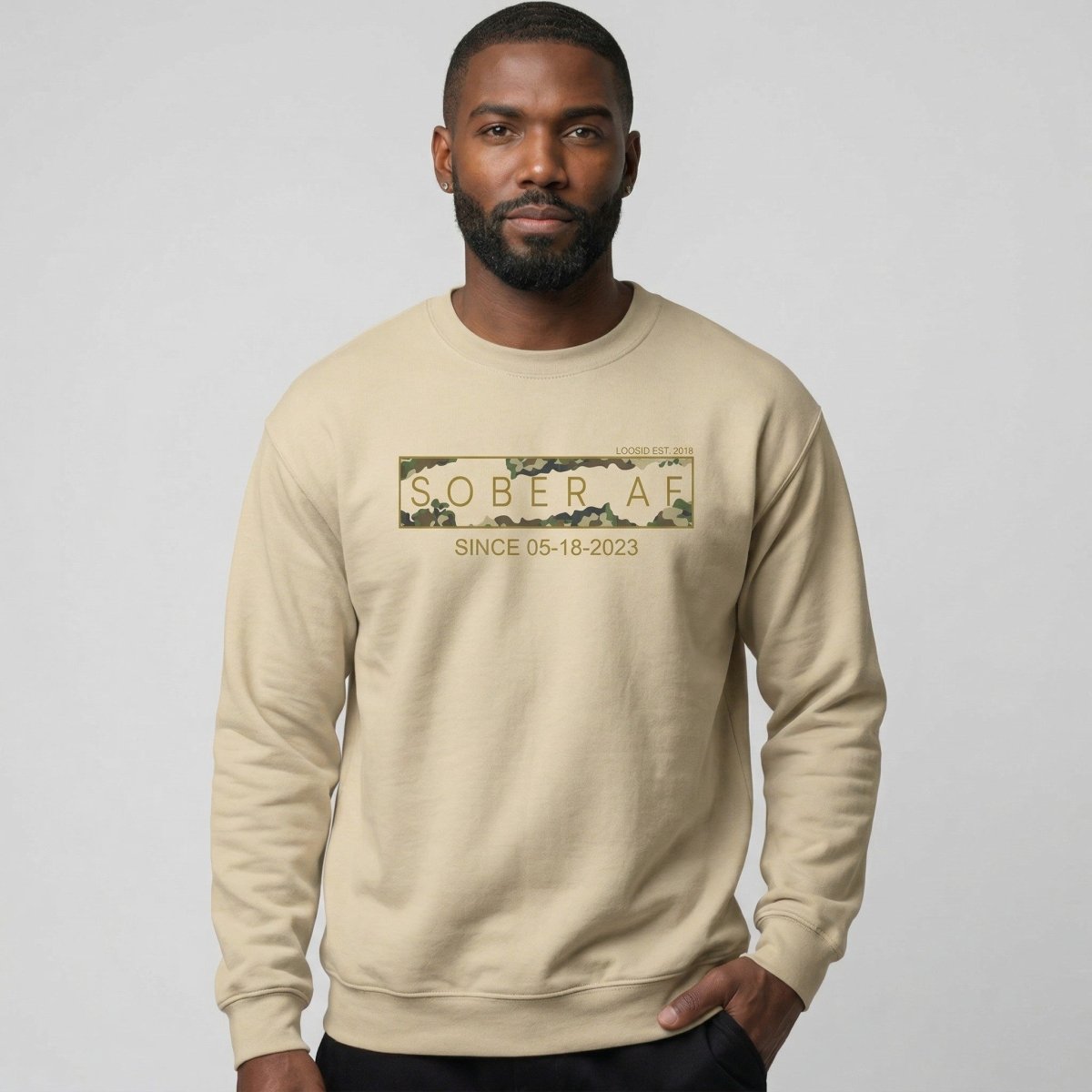 Sober AF Camo Recovery Hoodie fit detail (view 19)