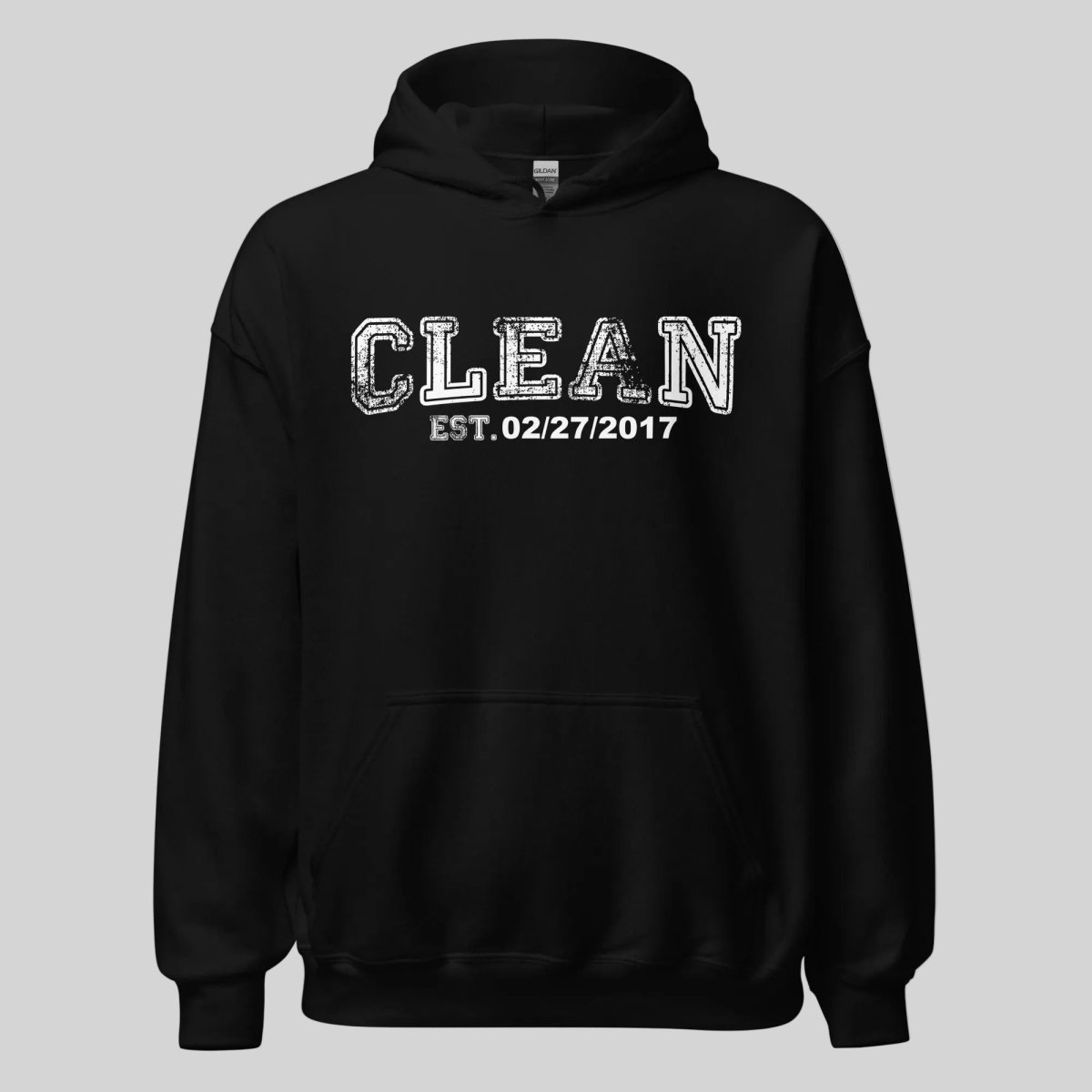Clean Collegiate Hoodie W Personalize Recovery Date Recovery Hoodie lifestyle view (view 5)