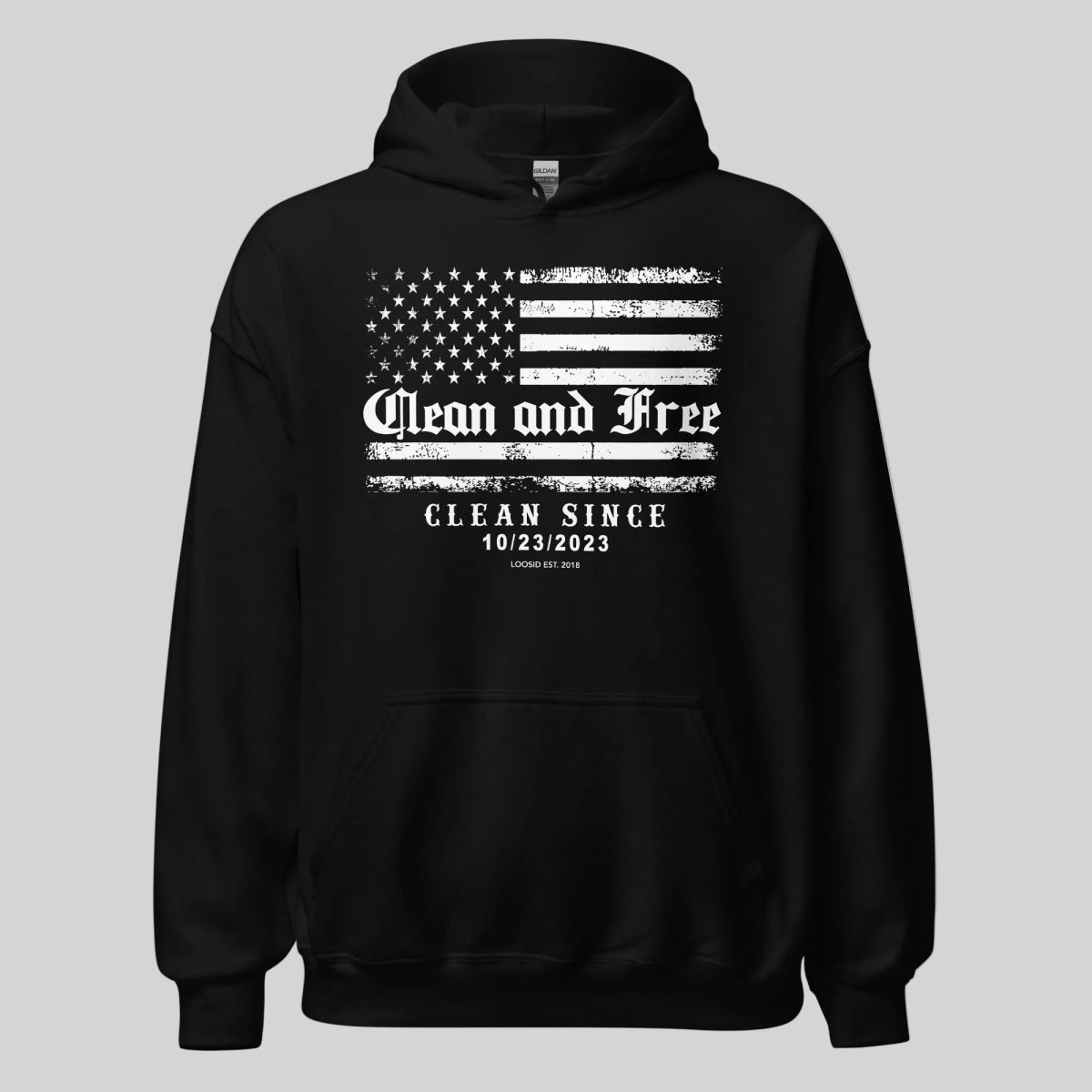 Clean and Free Custom Recovery Date Recovery Hoodie flat lay styled image (view 3)