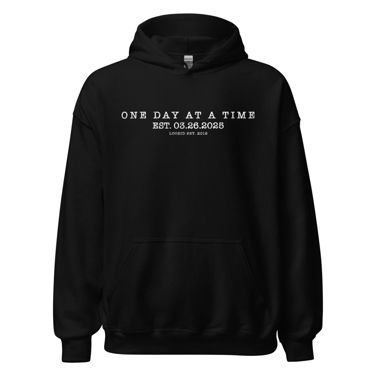 One Day At a Time Recovery Hoodie flat lay styled image (view 3)
