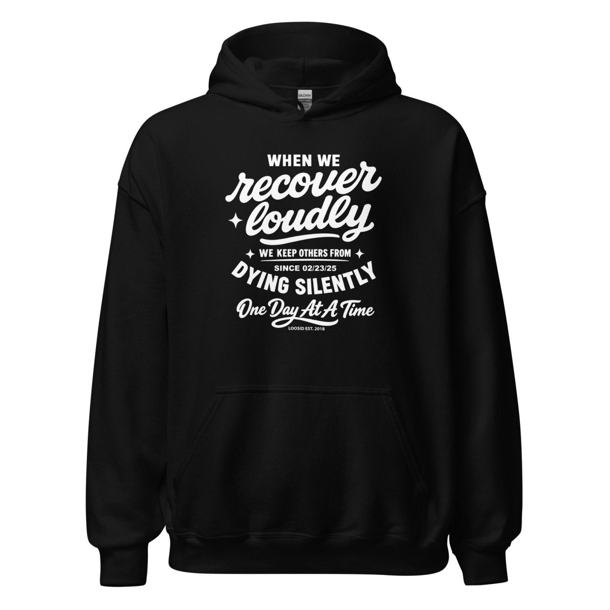 When we recover loudly Recovery Hoodie flat lay styled image (view 3)