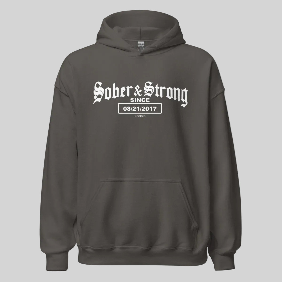 Sober & Strong Old School Recovery Hoodie flat lay styled image (view 13)