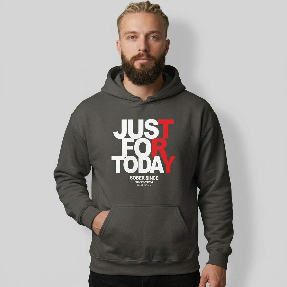 Just For Today Custom Sobriety Date Recovery Hoodie side view (view 36)