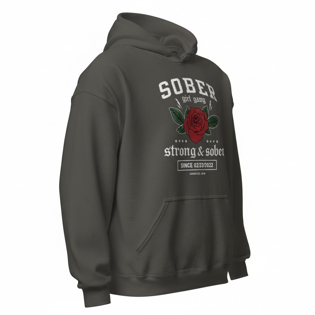 Sober Girl Gang Strong & Sober Crest Recovery Hoodie close-up view (view 42)