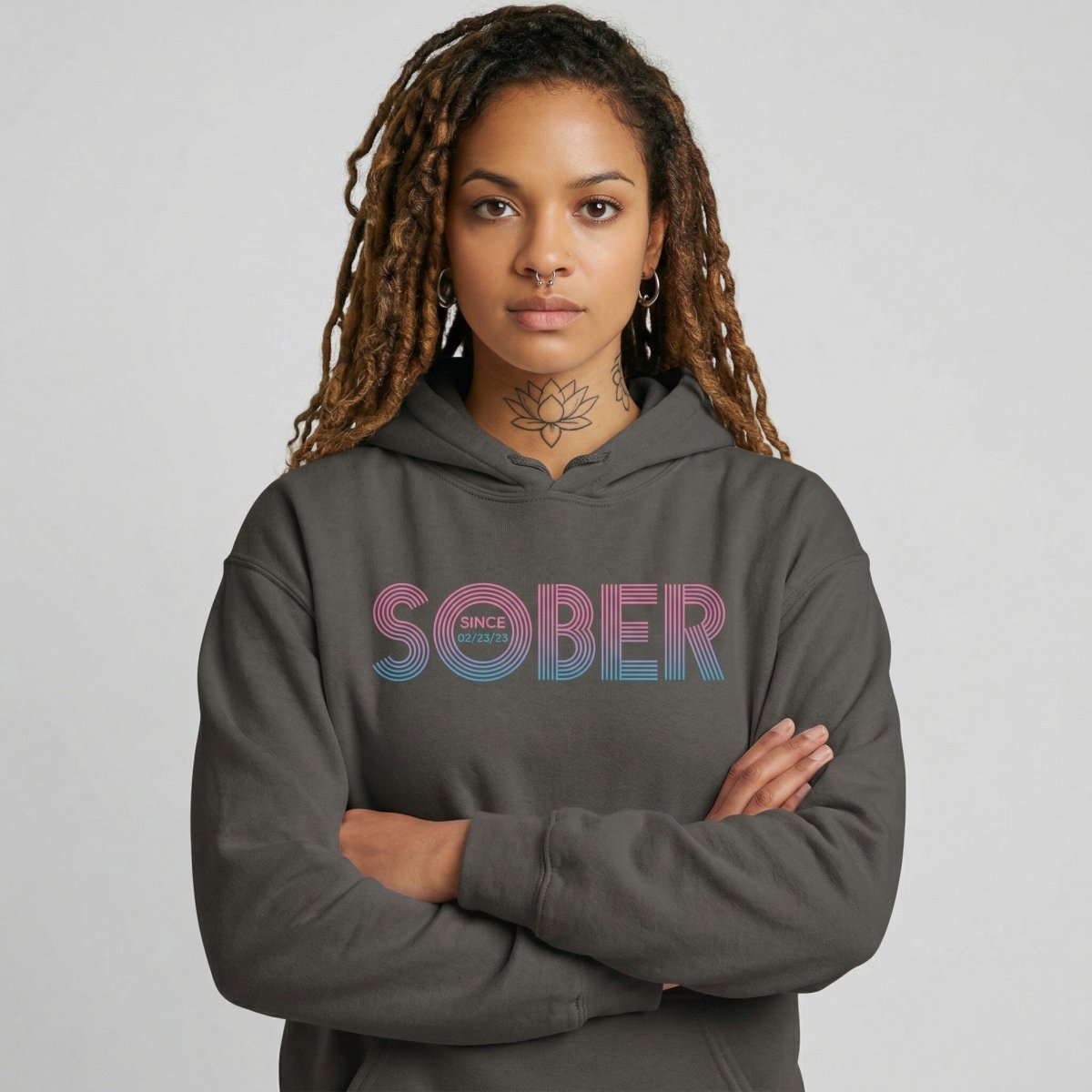 Retro Sobriety Date Recovery Hoodie lifestyle view (view 45)