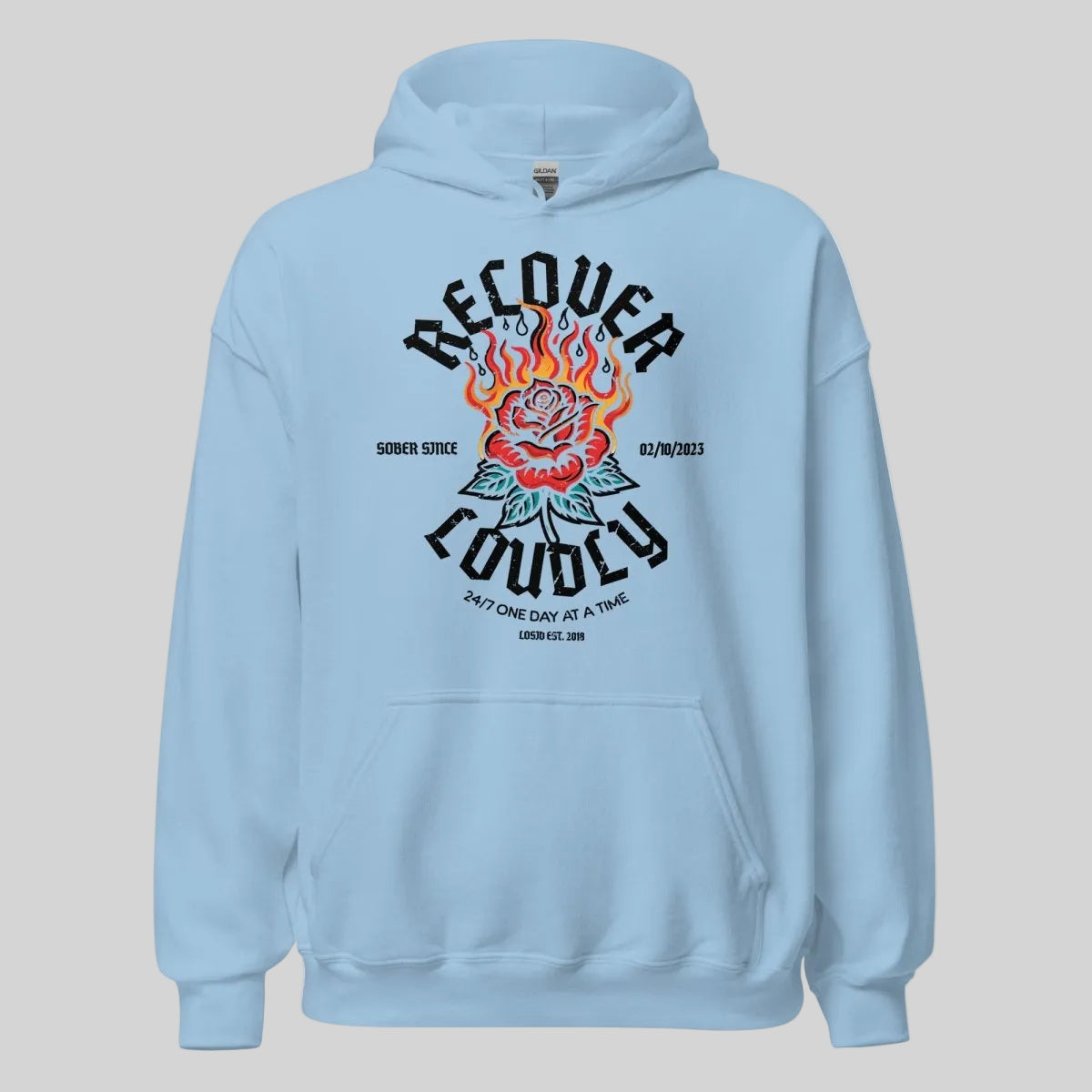 Recover Loudly Custom Sobriety Date Recovery Hoodie back view (view 37)