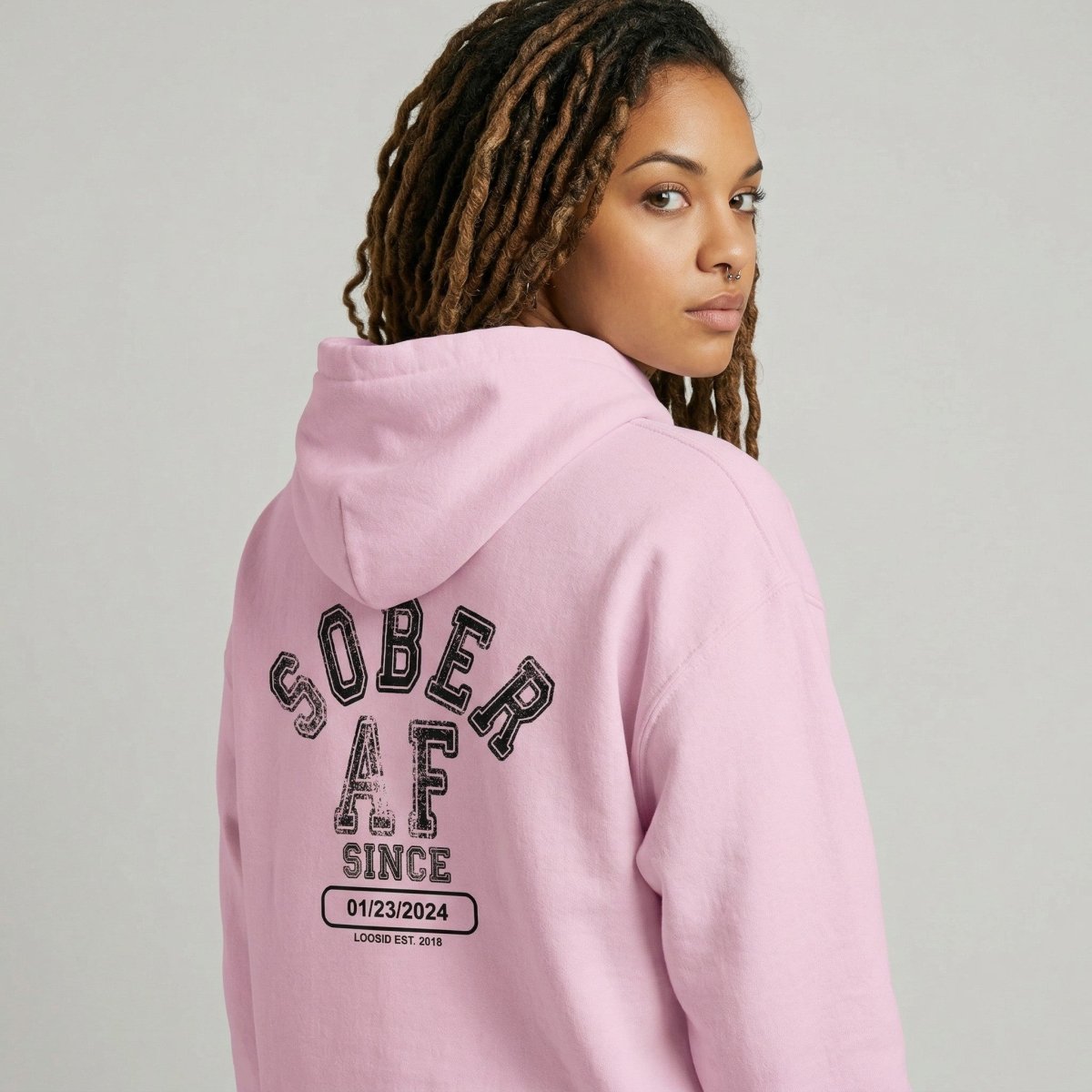 Sober AF Recovery Hoodie flat lay styled image (view 43)