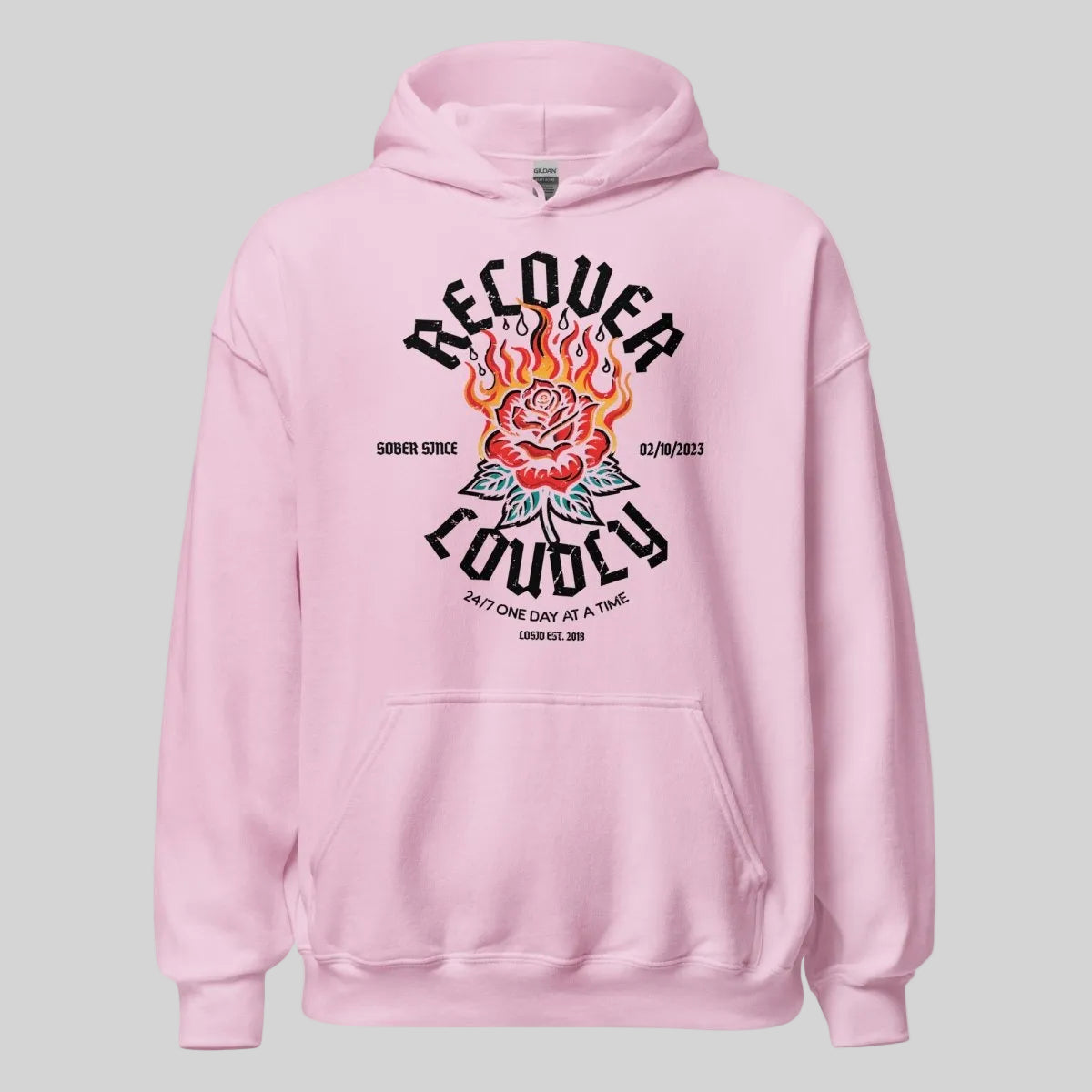 Recover Loudly Custom Sobriety Date Recovery Hoodie close-up view (view 42)
