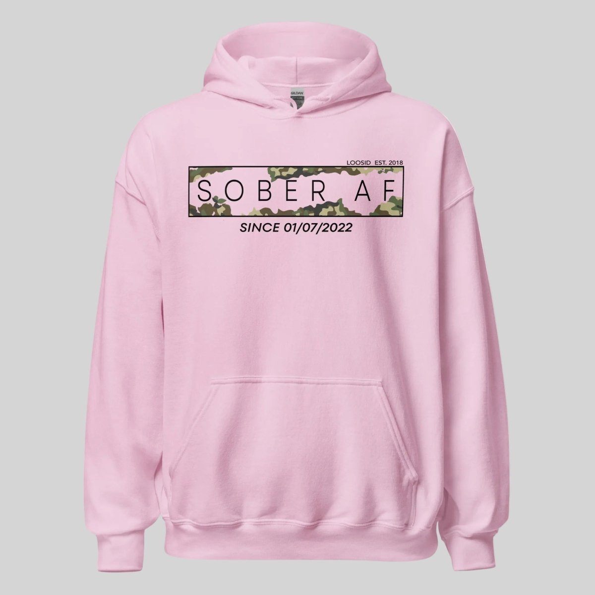 Sober AF Camo Recovery Hoodie fit detail (view 29)