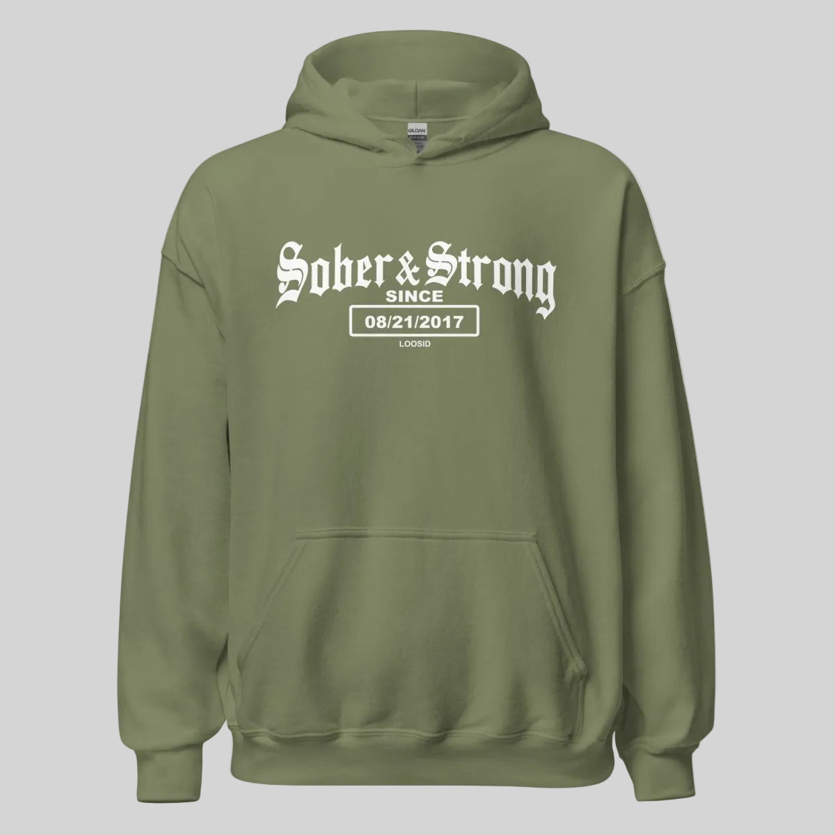 Sober & Strong Old School Recovery Hoodie lifestyle view (view 25)