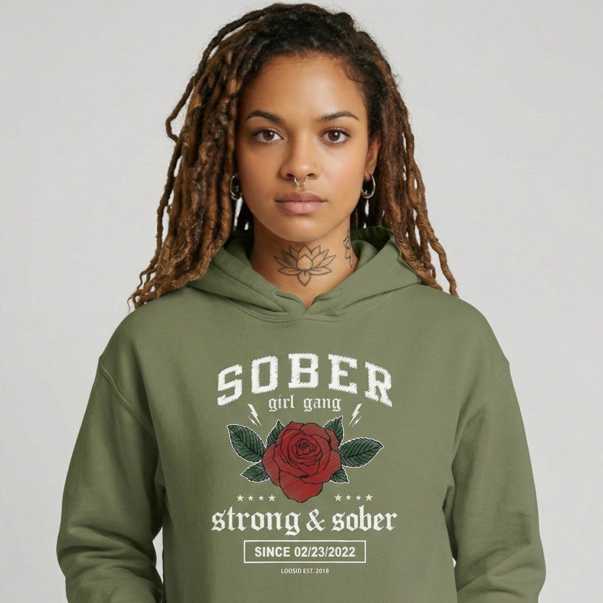 Sober Girl Gang Strong & Sober Crest Recovery Hoodie packaging detail (view 48)