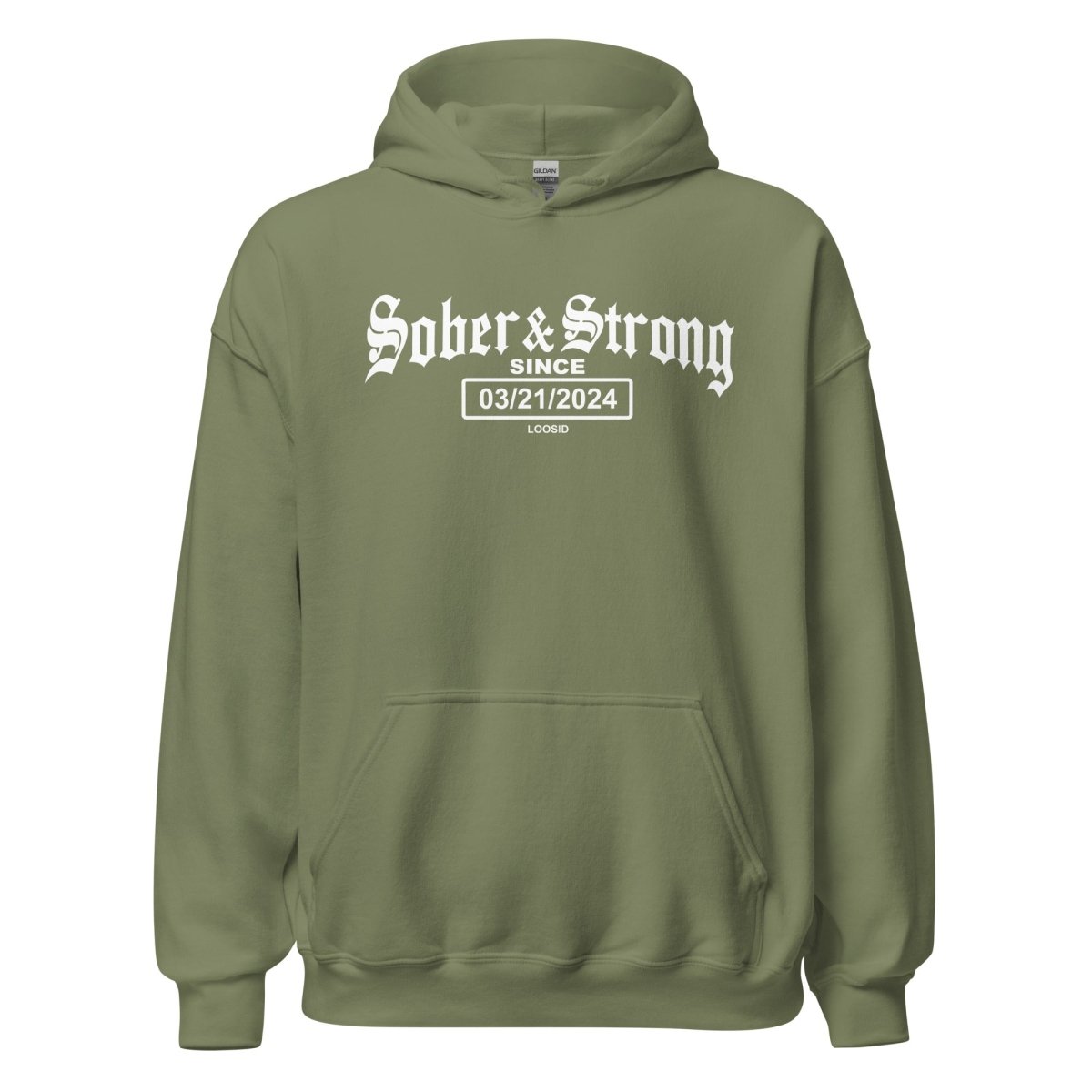 Old School Sober & Strong Recovery Hoodie close-up view (view 42)
