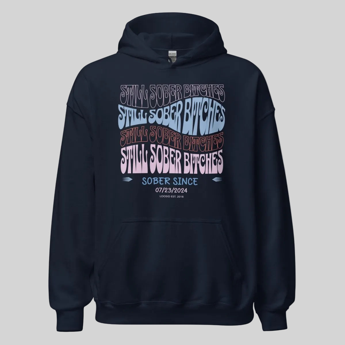 Still Sober B Custom Sobriety Date Recovery Hoodie side view (view 36)