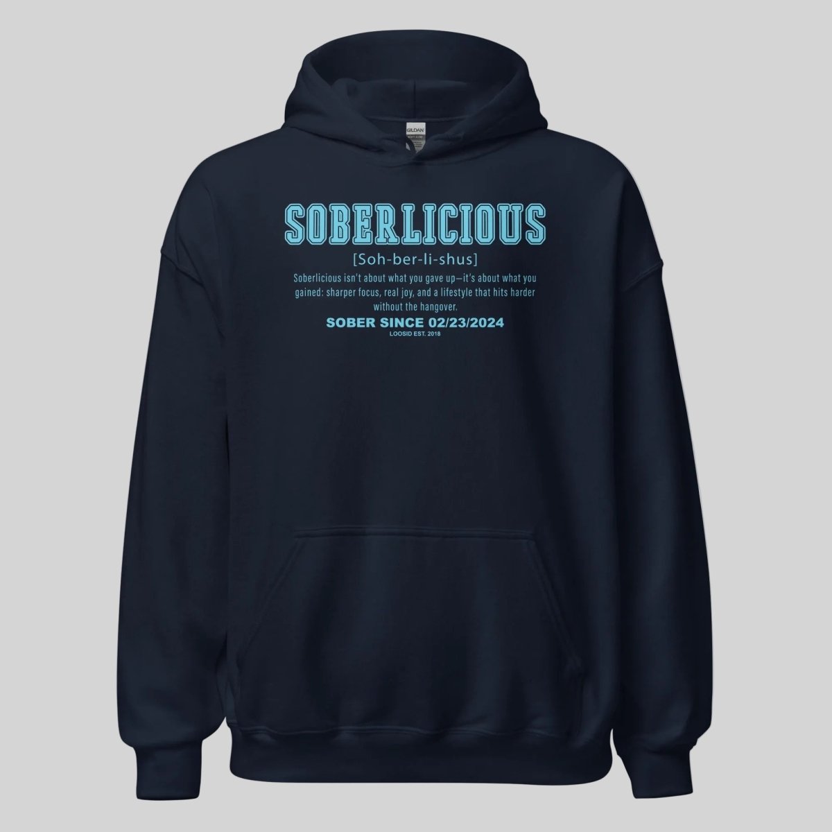Soberlicious Definition Hoodie w Custom Sobriety Date Recovery Hoodie back view (view 17)