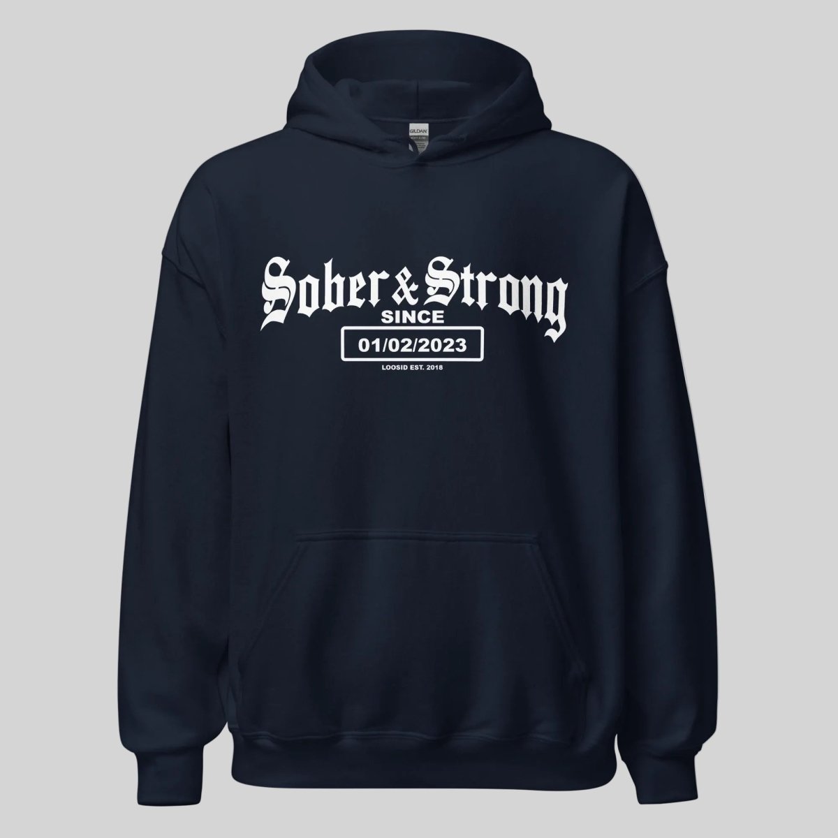 Old School Sober Recovery Hoodie close-up view (view 12)