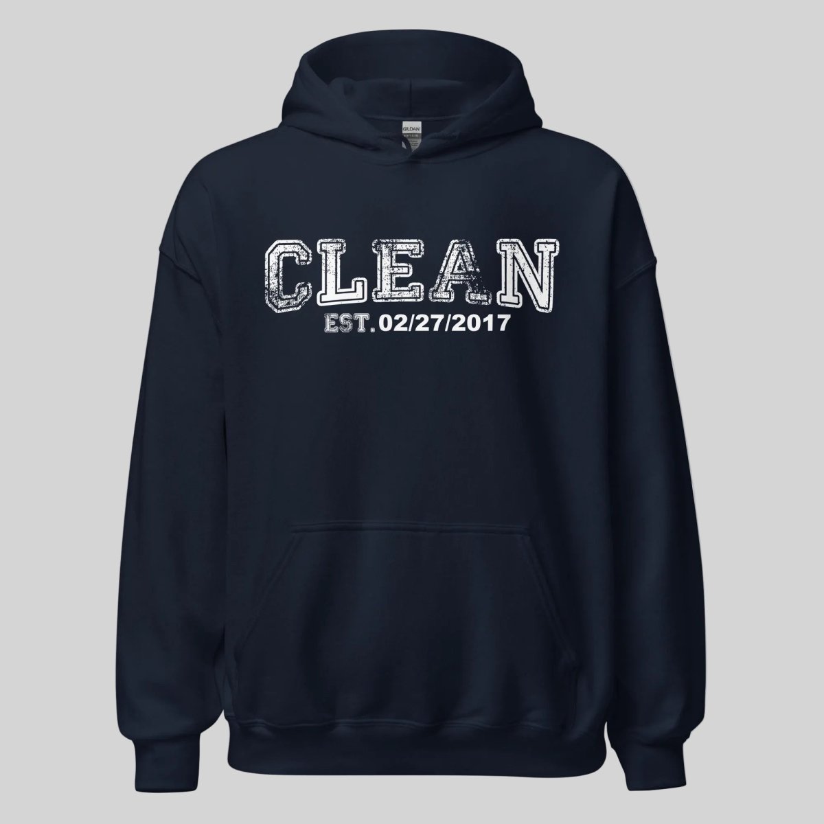 Clean Collegiate Hoodie W Personalize Recovery Date Recovery Hoodie packaging detail (view 8)