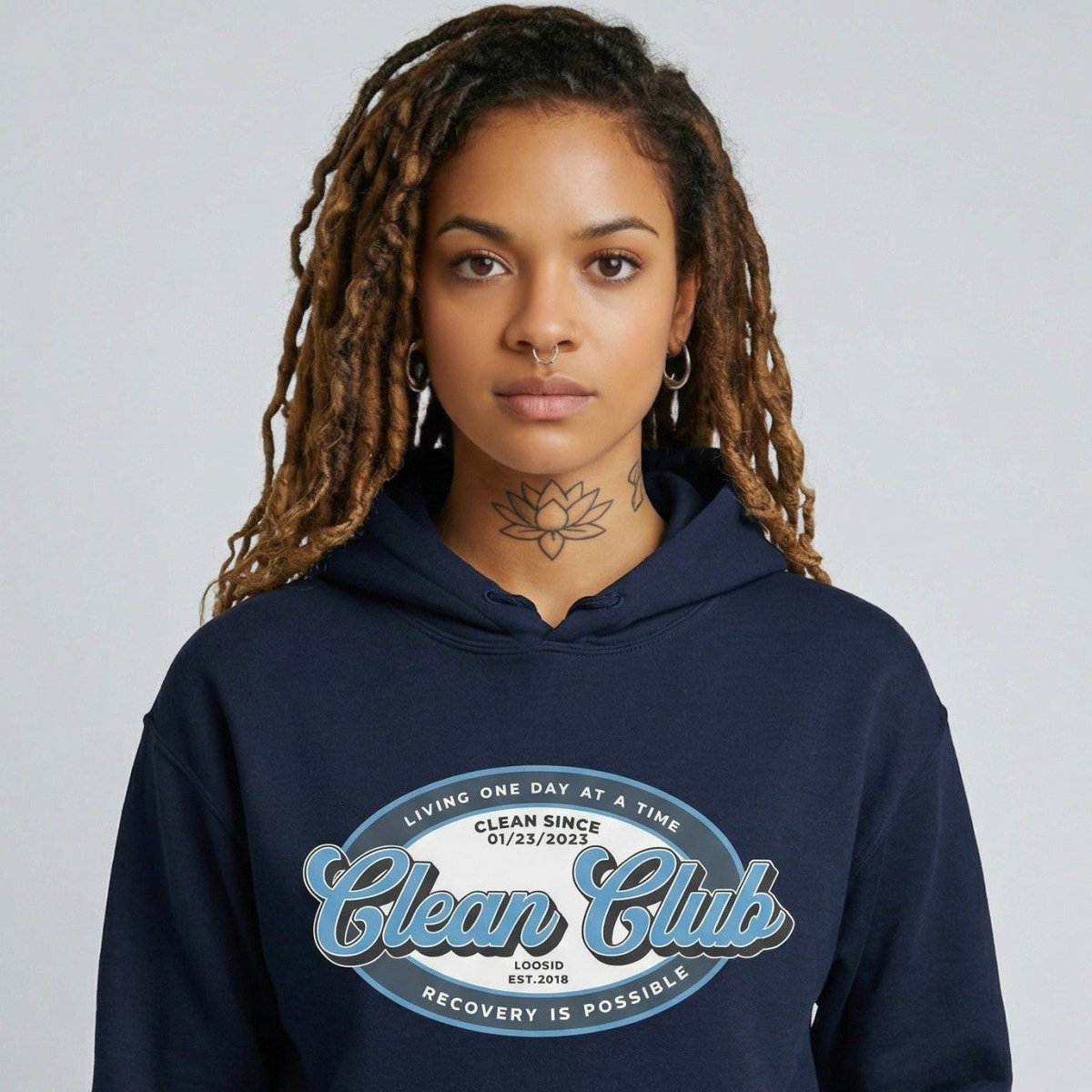Clean Club Badge Recovery Hoodie flat lay styled image (view 23)