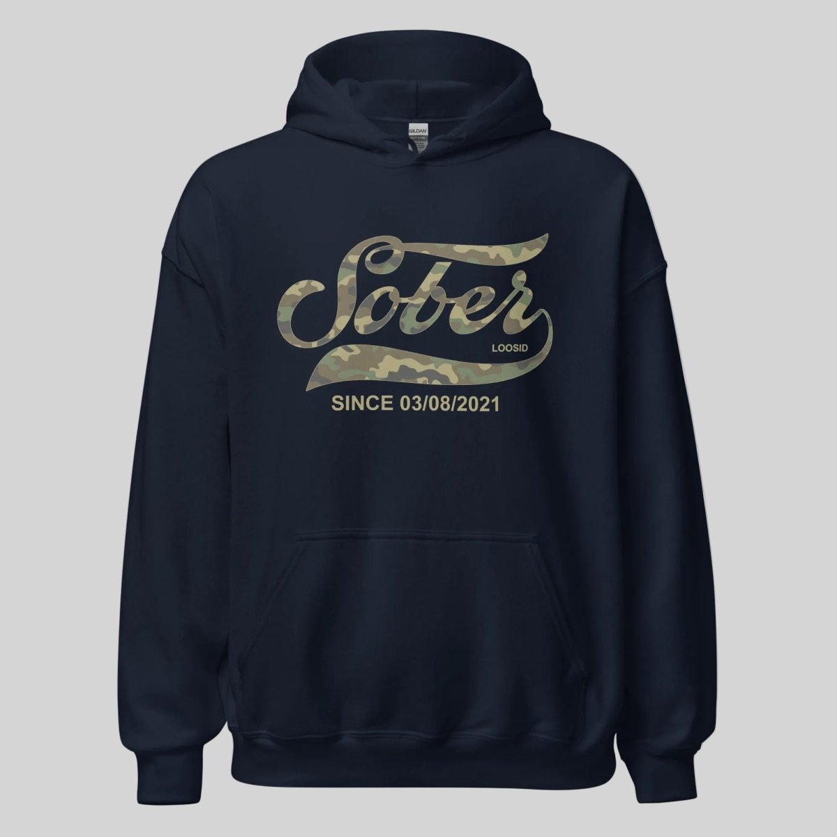 Sober Since Camo Recovery Hoodie lifestyle view (view 5)
