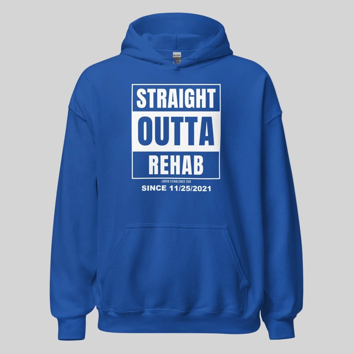 Straight Outta Rehab Recovery Hoodie flat lay styled image (view 33)