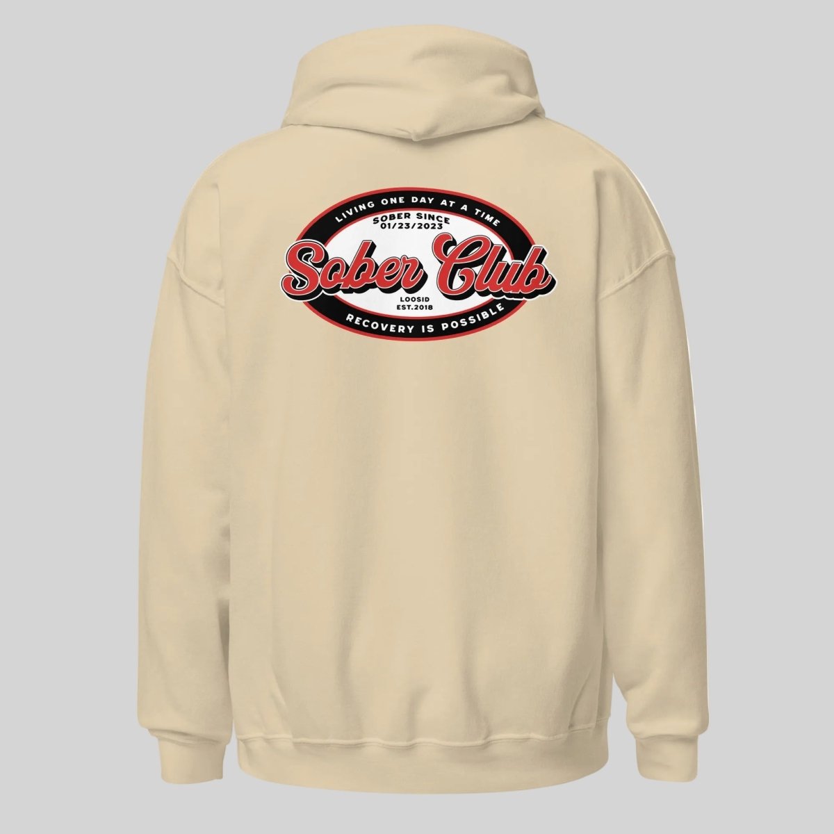 Sober Club Badge Recovery Hoodie close-up view (view 42)
