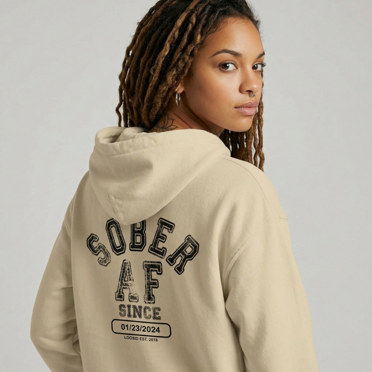 Sober AF Recovery Hoodie fit detail (view 39)