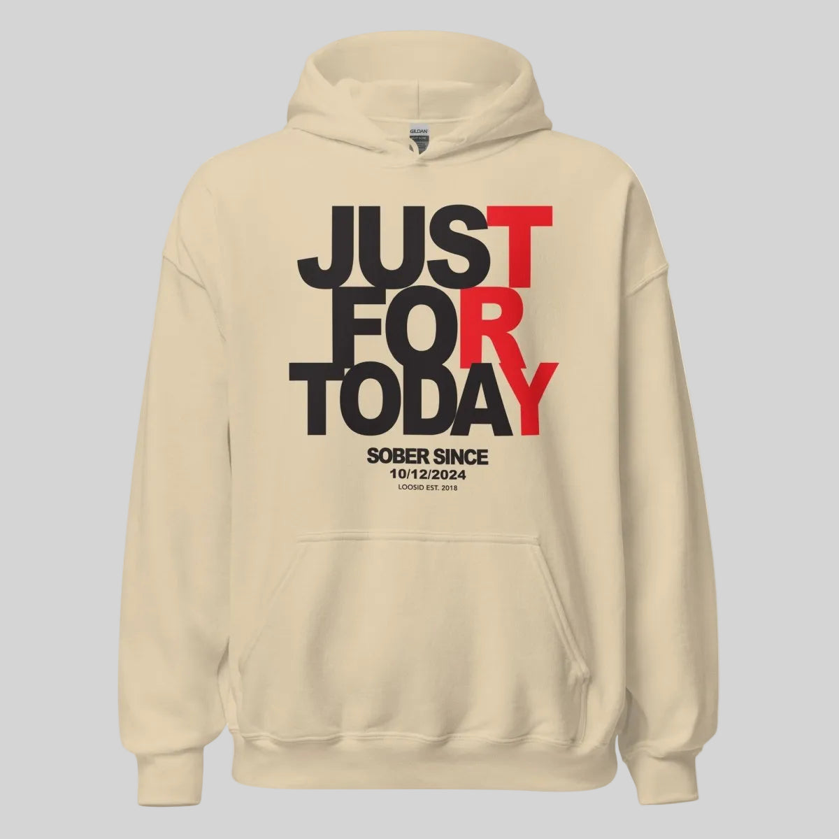 Just For Today Custom Sobriety Date Recovery Hoodie close-up view (view 32)