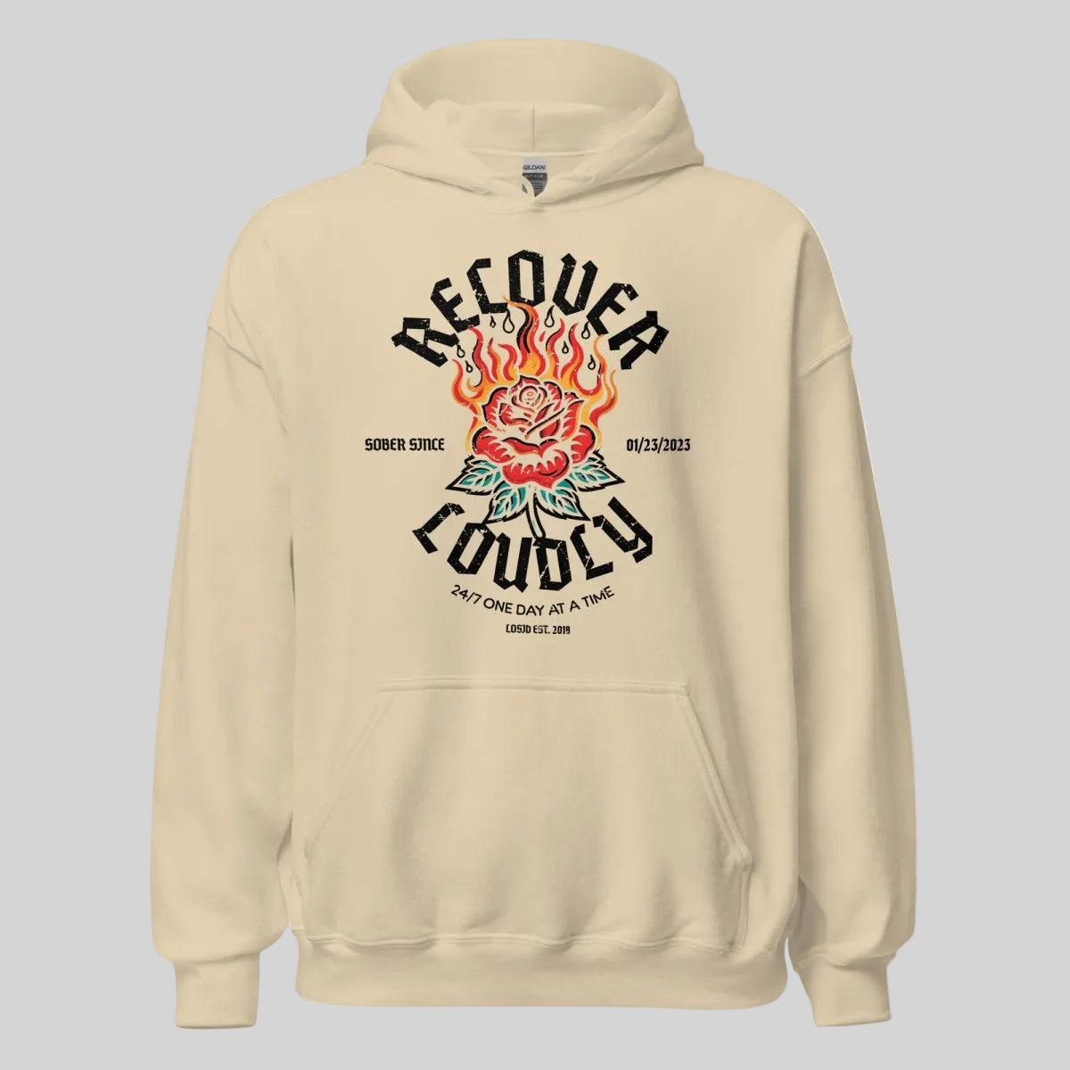 Recover Loudly Custom Sobriety Date Recovery Hoodie close-up view (view 32)