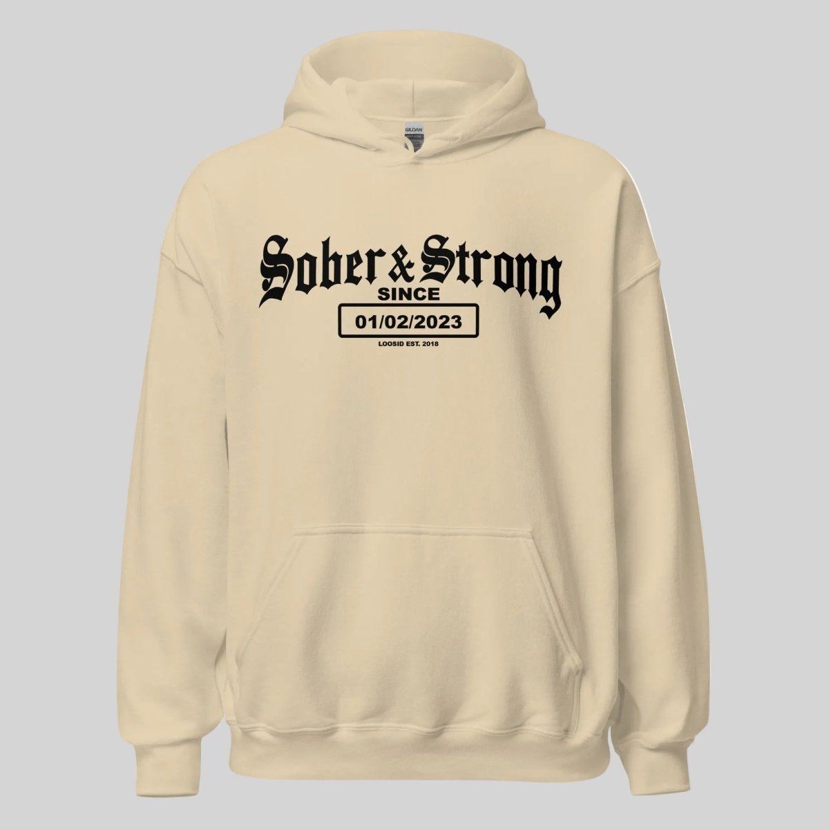 Old School Sober Recovery Hoodie close-up view (view 32)