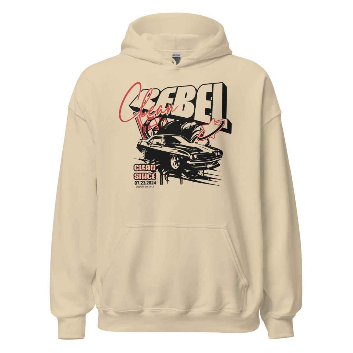 Clean Rebel Custom Recovery Date Recovery Hoodie flat lay styled image (view 3)
