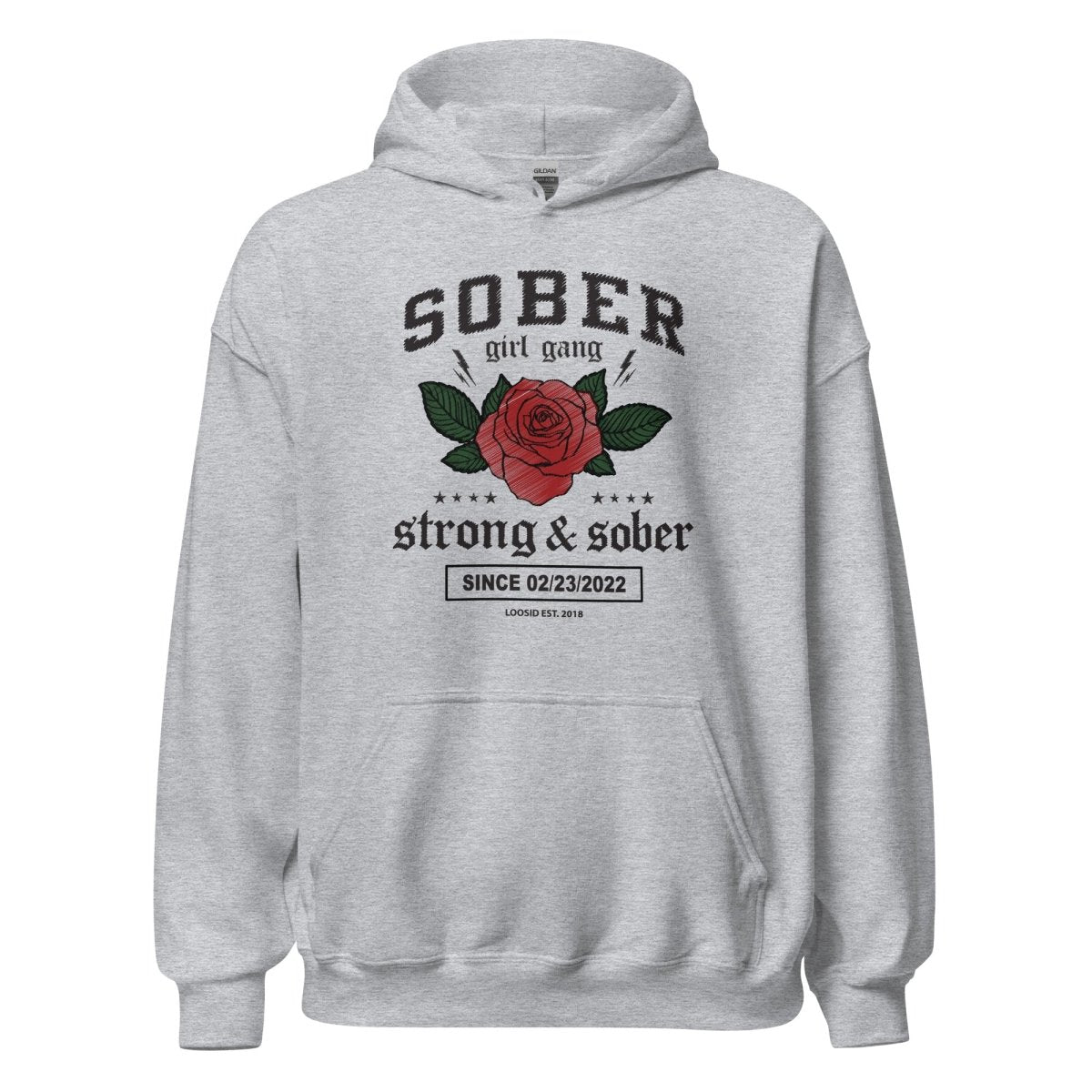 Sober Girl Gang Strong & Sober Crest Recovery Hoodie flat lay styled image (view 13)