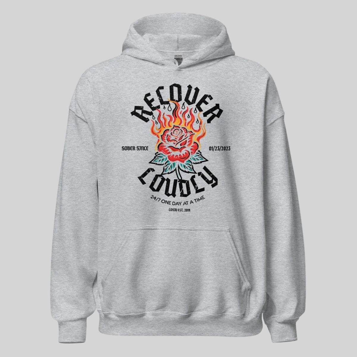Recover Loudly Custom Sobriety Date Recovery Hoodie back view (view 7)