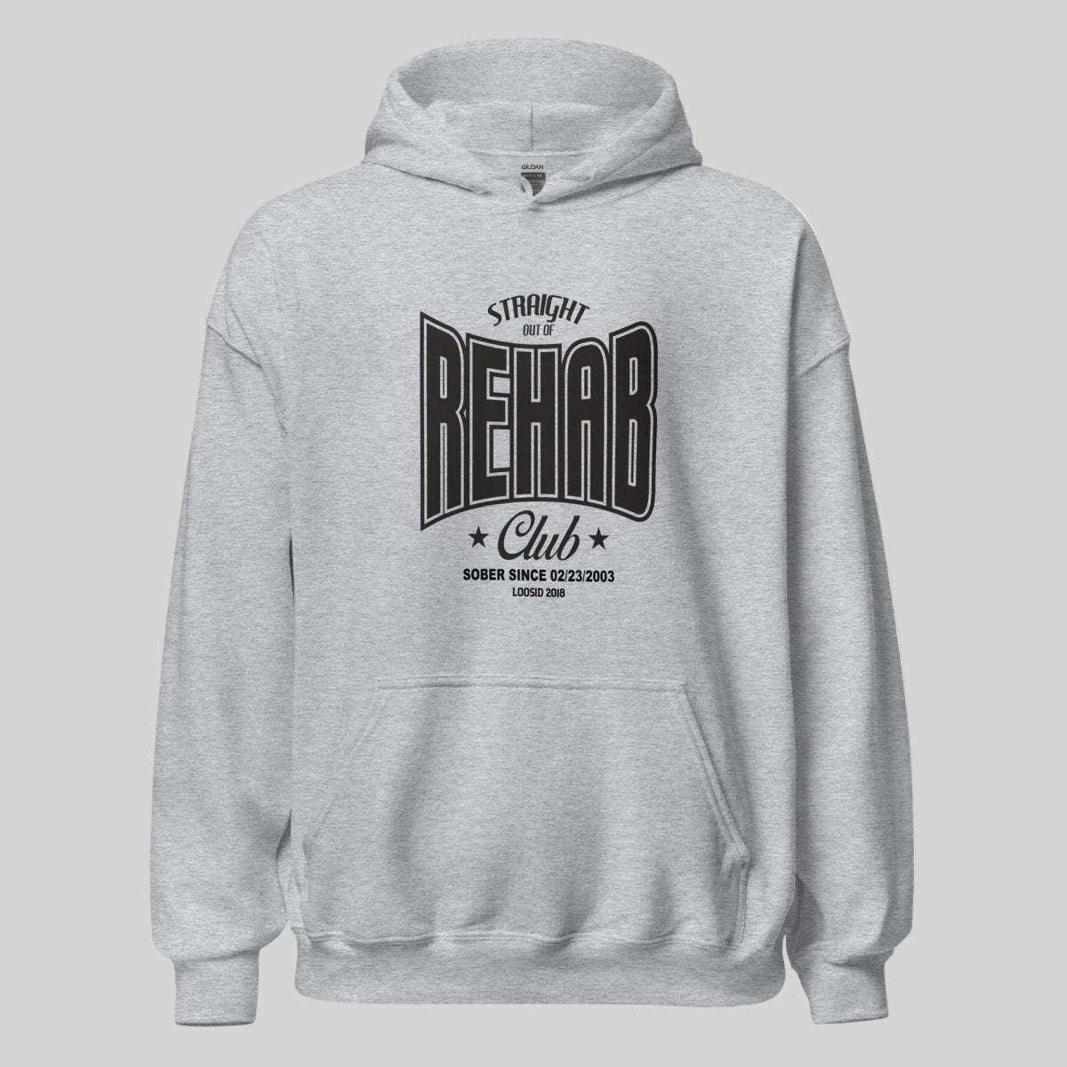 Rehab Recovery Hoodie flat lay styled image (view 3)