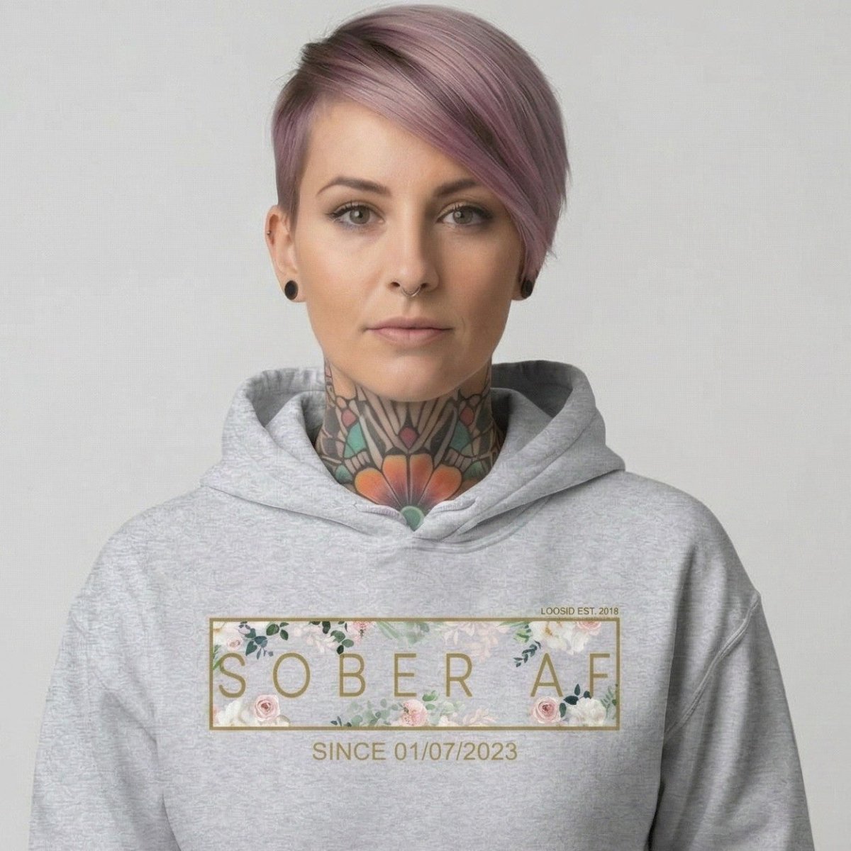 Sober AF Flower Recovery Hoodie flat lay styled image (view 53)