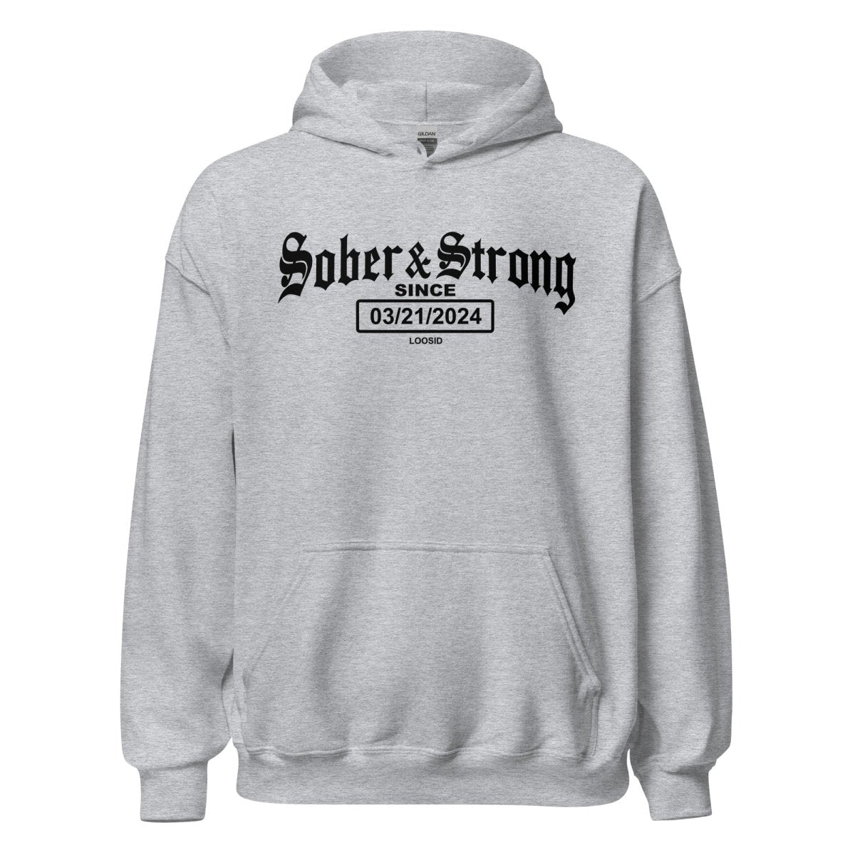 Old School Sober & Strong Recovery Hoodie close-up view (view 12)