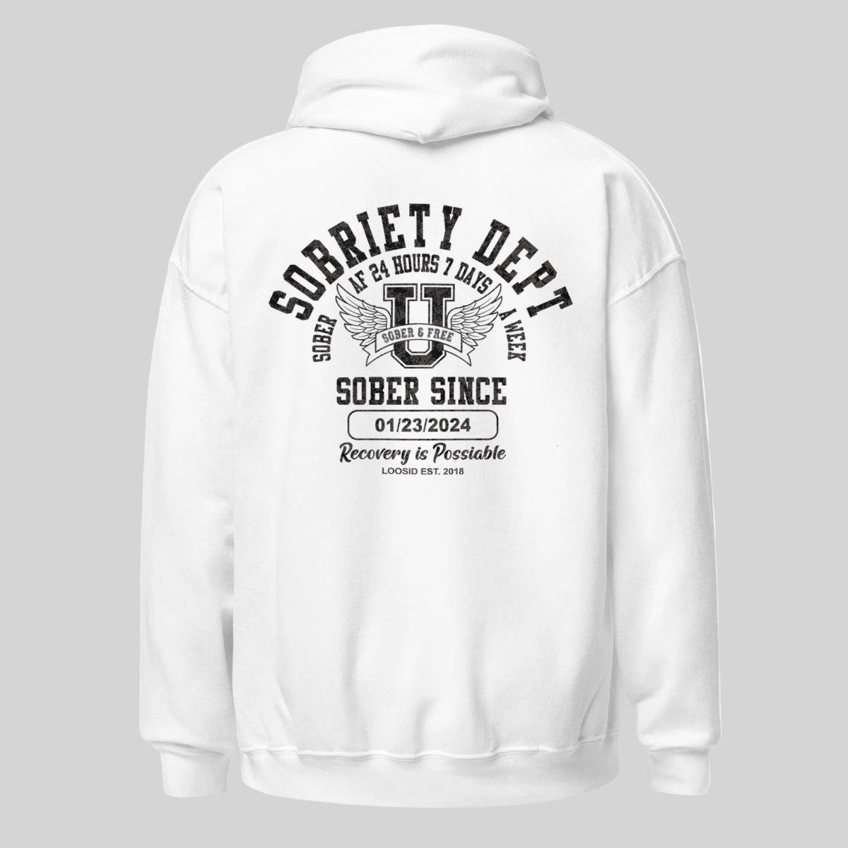 Sobriety Dept Recovery Hoodie side view (view 36)