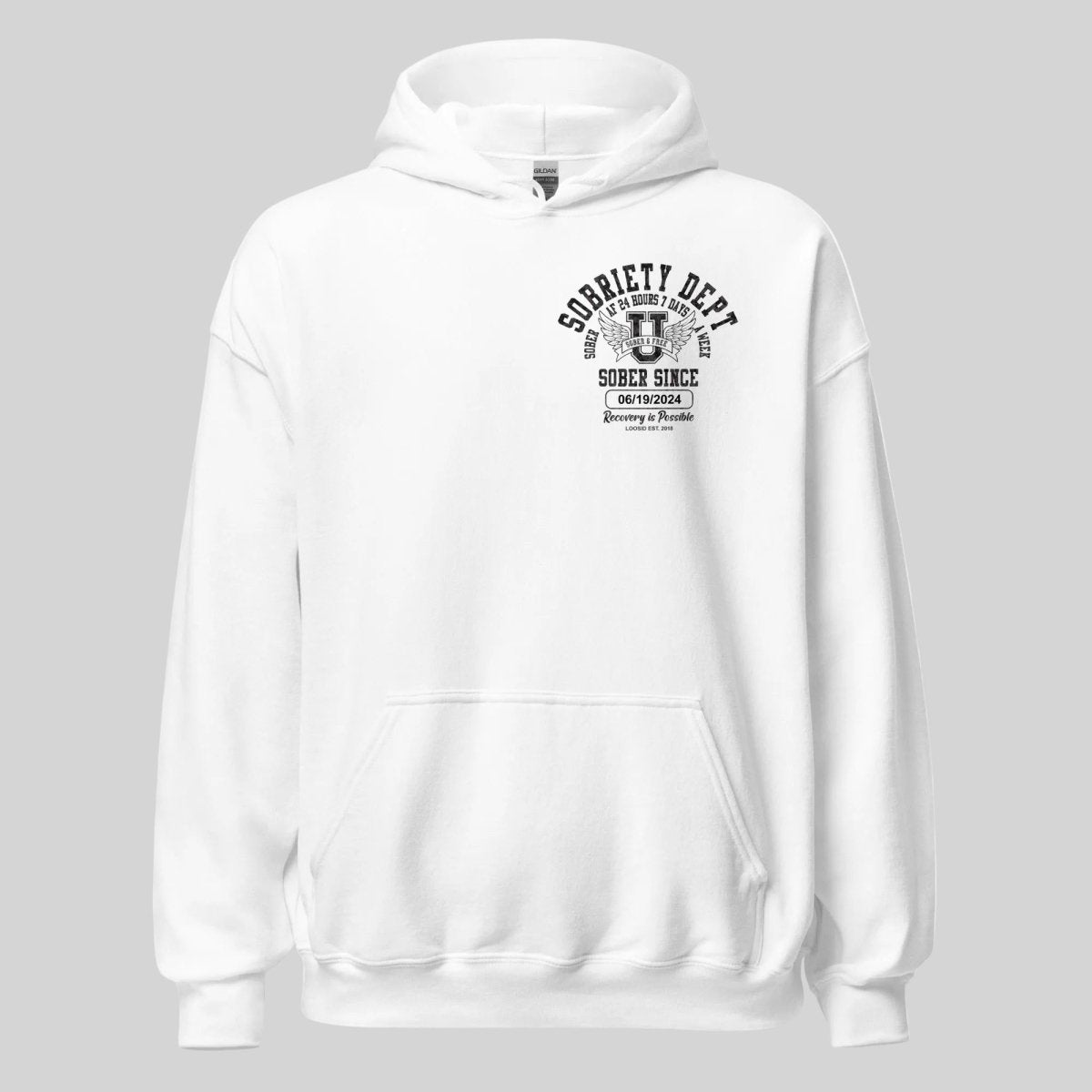 Sobriety Dept Sober AF Recovery Hoodie close-up view (view 32)